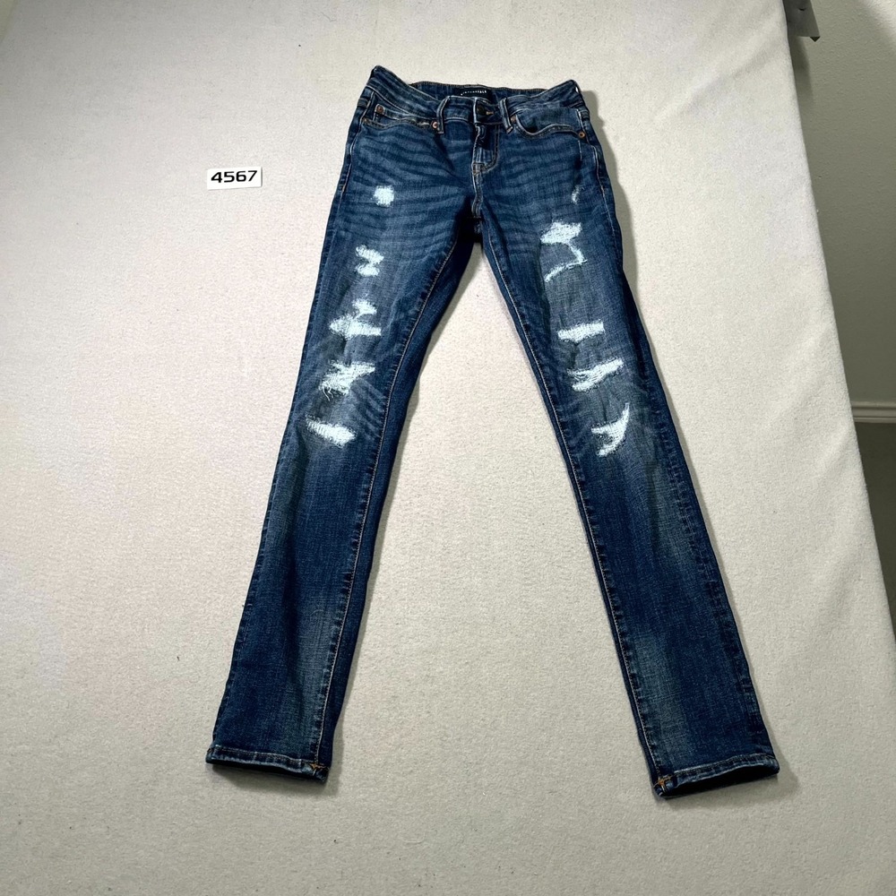 Aeropostale Jeans Mens 28x32 Blue Denim Distressed Whiskering Stretch Skinny Leg